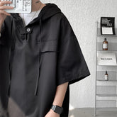 Threebooy  Summer Hooded T shirt Men Korean Half Sleeve Pullover Streetwear Loose T-shirt Tops Drawstring Men Clothing 5XL-M
